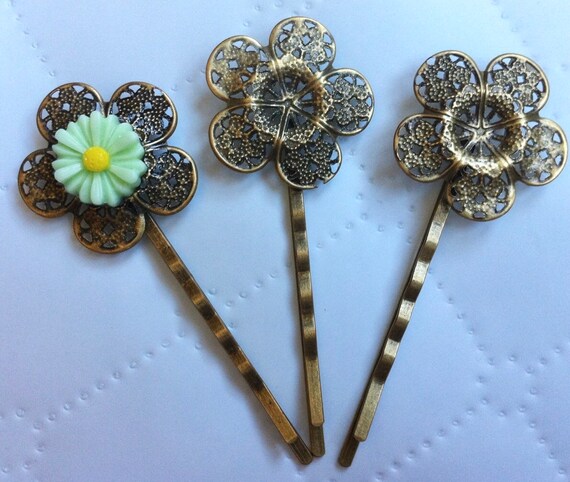 Ship From USA....10 Pcs Filigree Bobby Pin Blanks,,,antique  display picture 2