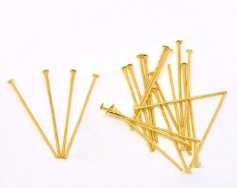 150 pcs Golden color headpins,50 mm long Golden color head pin. earring setting, head pin,golden head pin, earring setting, jewelry supplies