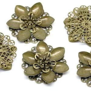 5 pcs 45 mm Filigree flowers,Antique Bronze,Wrap connector,Links,brass Charm,brass Connector,brass base setting, Great for cabochon flower