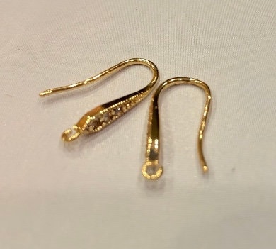 Shapely Stone Hook Ear Wires Gold Plated over Brass Rhinestone Ear