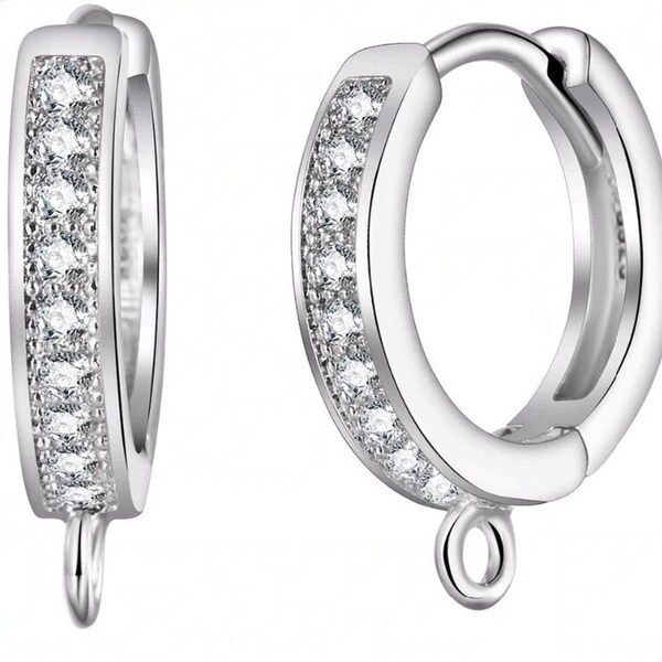 2 pcs ear wire with Cubic Zirconia,platinum ear wire,cubic zirconia earring hook,