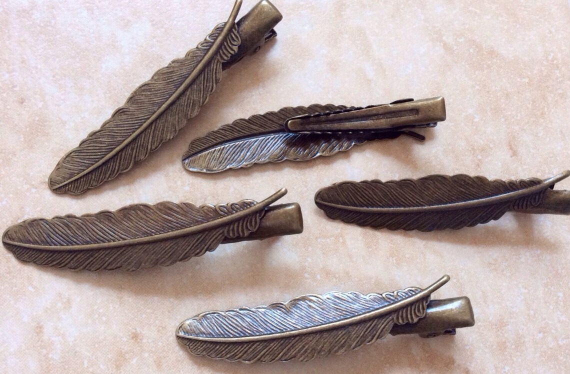 6 Pcs Antique Bronze Hair Clip Featherbrass Hair Clipbrass Etsy