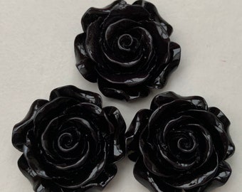 2 pcs 30 mm Cabochon Flowers, Black, 30 mm black flower, 30 mm Black resin flower, black resin flower, big rose, flower kit, black flower