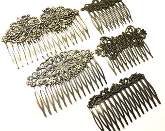 5 pcs mixed Hair Combs.Antique Bronze and Antique Golden Hair Comb,tray hair comb,filigree hair comb,brass hair com,hair accessories,comb