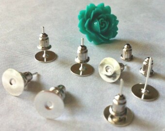 50 sets 8 mm Nickel Free Silver Earring Post with ear nuts,8 mm silver earring blank,Silver ear nut,nickel free earring post,silver earring