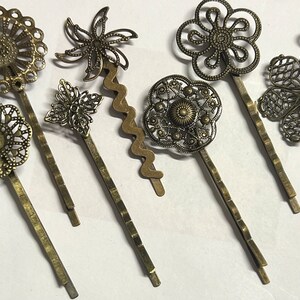 mixed 10 pcs Filigree Bobby Pin Blanks,Antique Bronze Flower Hair Pins,brass hair clip,Hair Clip,mixed hair slide,brass hair pin,hair pin zdjęcie 4