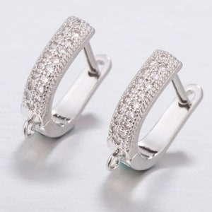 2 pcs 925 Sterling Silver earring hooks,with Cubic Zirconia,sterling Silver ear wire,sterling silver earring hook,cubic zircon ear wire