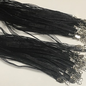 10 pcs Black Organza Ribbon Waxed Cotton Cord Necklace,Black organza ribbon,black waxed cord necklace,black waxed cord,black ribbon necklace