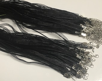 Lot De 5 Colliers En Cordon Ciré Noir - 50 Cm, Neufs