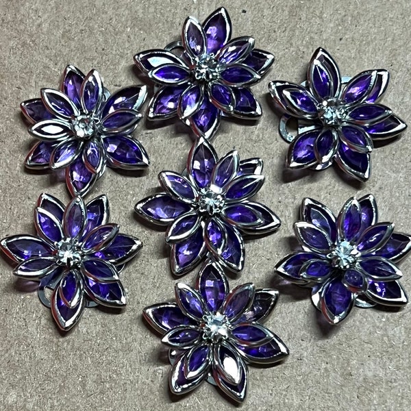 6 pcs 24 mm Violet Glass Rhinestone Cabochon Flower.Violet cabochon Flower,violet glass rhineston flower,glass rhineston cabochon flower