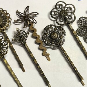 mixed 10 pcs Filigree Bobby Pin Blanks,Antique Bronze Flower Hair Pins,brass hair clip,Hair Clip,mixed hair slide,brass hair pin,hair pin zdjęcie 3