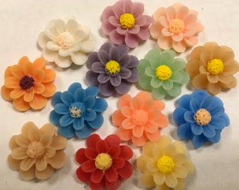 13 pcs 18 mm Mixed Cabochon Flowers,Matte finish,mixed Resin cabochon,solid resin flower,flower kit,matte resin flower,flat back flower