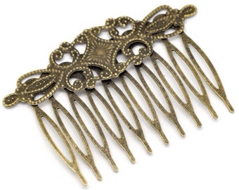 2 pcs Hair Comb,,,Antique Bronze Flower Hair Comb , brass hair comb , antique hair comb, wedding hair comb, perfect for resin cabochon.