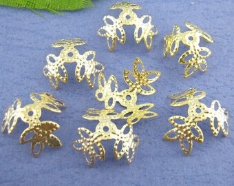 100 Gold Plated Leaf Bead Caps: Nickel Free Filigree Findings