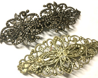2 pcs mixed Hair Barretes, Antique Bronze,brass hair Barretes,Hair findings,bridal hair Barretes,hair accessories,antique hair Barretes