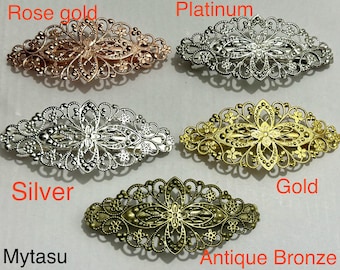 Brass Hair Barrette: Antique Style Filigree Clip,hair slide, antique hair barrette,hair filigree,hair blank