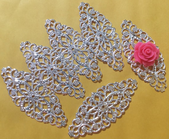 12 pcs Silver Plated filigree pendants,Silver base setting,Silver plated connector,Silver plated charm,long  filigree,silver plated link