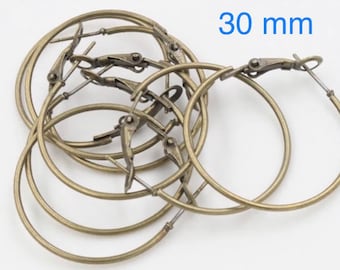 10 pcs Antique Bronze Brass Earring Hoops - 30mm Ear Wire Findings