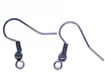 Nickel Free,,100 pcs Gunmetal Earring hooks,gunmetal Fishhook,Gunmeear wire,Iron earring hook,black ear wire,gunmetal earring hook