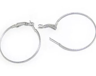 Platinum Brass Earring Hoops: 30mm Circle Ear Wires, 10 pcs