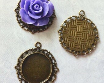 Ship from USA....6 pcs Cabochon setting, 35 mm pendant cabochon setting, Antique Bronze round base setting. nickel free