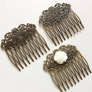 2 pcs Hair Comb,Antique Bronze,Flower Hair Comb,wedding hair comb,bridal hair comb,brass hair comb,vintage comb,classic hair comb,