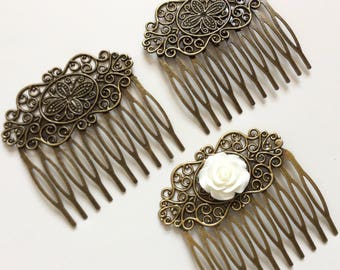 Antique Bronze Flower Hair Comb: Wedding Bridal Hair Accessory (2 pcs)
