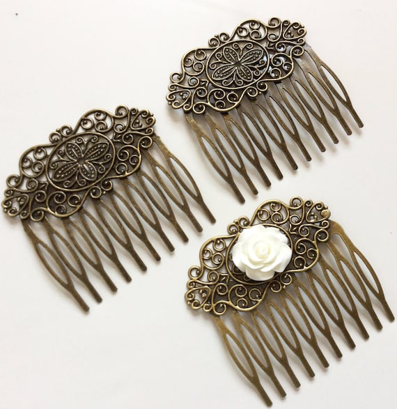 Antique Bronze Flower Hair Comb: Wedding Bridal Hair Accessory (2 pcs)