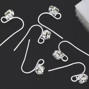 10 pcs Silver earring hook with Rhinestones,Silver earring setting,silver finding,silver earring hook with Rhinestone,brass ear wire