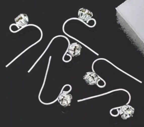 10 Pcs Silver Earring Hook With Rhinestones,silver Earring Setting