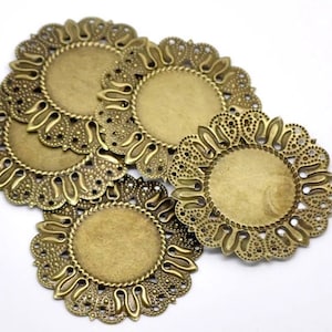12 pcs 49 mm Filigrees, Antique Bronze,Wrap connecteur,brass Links,brass Charm,brass Connector, réglage de base en laiton, Grand pour la fleur de cabochon