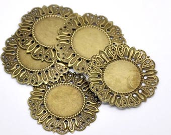 5 Pièces Supports à Cabochon En Laiton - Ton Bronze Antique, Filigrane, Neuf, Pour Bijoux DIY