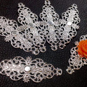10 pcs Silver Plated filigree pendants,Silver base setting,Silver plated connector,Silver plated charm,long  filigree,silver plated link