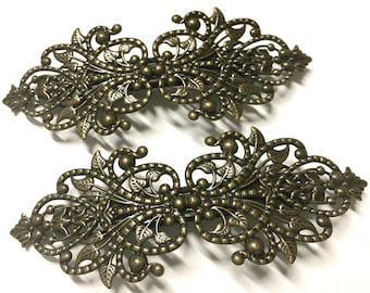 2 pcs Hair barrettes,Antique Bronze Flower Hair Barrettes,hair Findings,brass hair barrette,antique hair barrette,perfect for resin cabochon