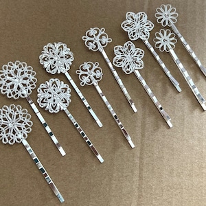 mixed 10 pcs Filigree Bobby Pin Blanks, Silver Flower Hair Pins,mixed brass Hair Clip,mixed hair clip,mixed hair slide,platinum hair pin