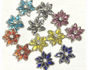 Mixed 12 pcs 24 mm Rhinestone cabochon Flowers.deep pink ,bright pink rhinestone cabochon,dark pink rhinestone flower,rhinestone flower