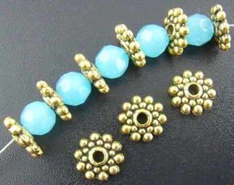 50 pezzi 8 mm perla distanziatrice in oro antico, perla d'oro, perla distanziatrice, perla distanziatrice in ottone, perla d'oro antico, perla distanziatrice da 8 mm, perla in lega, distanziatore per perline in ottone