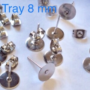 50 Sets Stainless Steel Earring Posts with Butterfly Backs (8mm Pad)