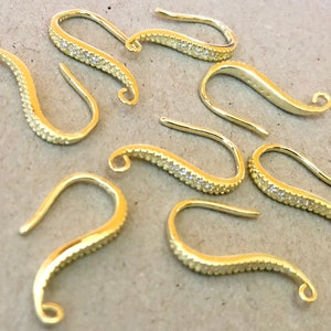 1 pair Real 925 Sterling Silver earring hook,light gold color,with Cubic Zirconia,ear wire,light gold earring hook,cubic zircon ear wire