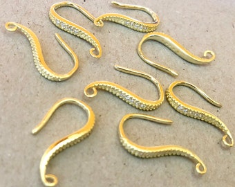 1 pair Real 925 Sterling Silver earring hook,light gold color,with Cubic Zirconia,ear wire,light gold earring hook,cubic zircon ear wire