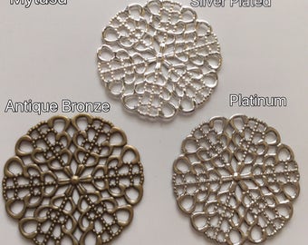 20 pcs 25 mm Silver filigree pendants,Silver base setting,Silver connector,Silver filigree,brass base setting,round filigree,silver link