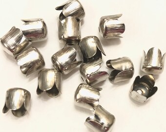 150 Platinum Flower Bead Caps: Iron 4-Petal Findings (6.5mm x 7mm)