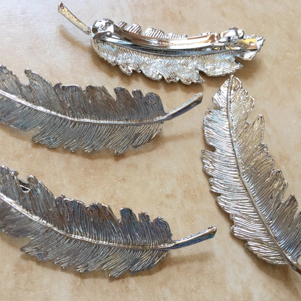 1 pcs Hair Barretes,Antique Silver,Feather Hair Barrette,hair accessories,hair findings,hair barrettes,vintage hair barrettes,hair wear  .