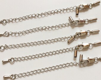 Nickel Free..10 set Extender Chains with lobster claw clasp,Platinum,platinum lobster claws with end cap,platinum extender chain