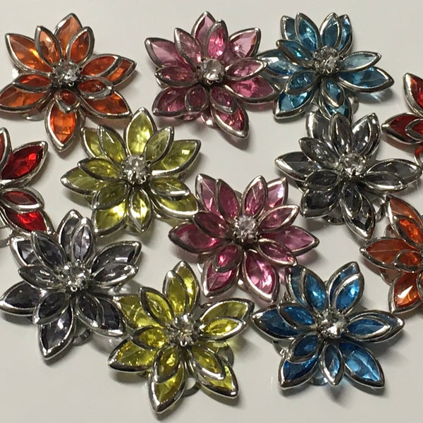 12 pcs 24 mm Rhinestone Cabochon Flowers.Mixed 24 mm flower,rhinestone flower, mixed rhinestone.Perfect for ring,hair pin, Earring,hair comb