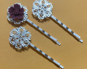 10 pcs Filigree Bobby Pin Blanks,silver color,Flower Hair Pins,silver Hair Clip,silver hair slide, silver hair pin,hair clip,