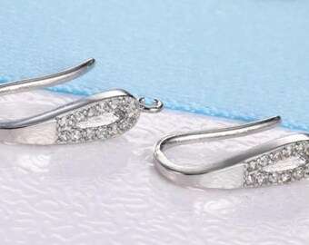 2 pcs Sterling Silver Plated over brass earring hook, cubic Zirconia earring hooks,sterling silver plated finding,brass earring hook
