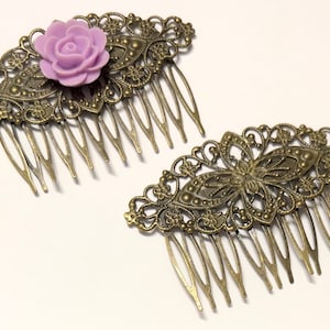 2 pcs Hair Comb,,Antique Bronze ,Flower Hair Comb , wedding hair comb, bridal hair comb, brass hair comb, flower hair comb, flower hair comb