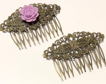 2 pcs Hair Comb,,Antique Bronze ,Flower Hair Comb , wedding hair comb, bridal hair comb, brass hair comb, flower hair comb, flower hair comb