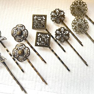 10 pcs Filigree Bobby Pin Blanks,Antiques bronze color,Antique Bronz Flower Hair Pins,brass Hair Clip,hair slide,perfect for resin cabochon.